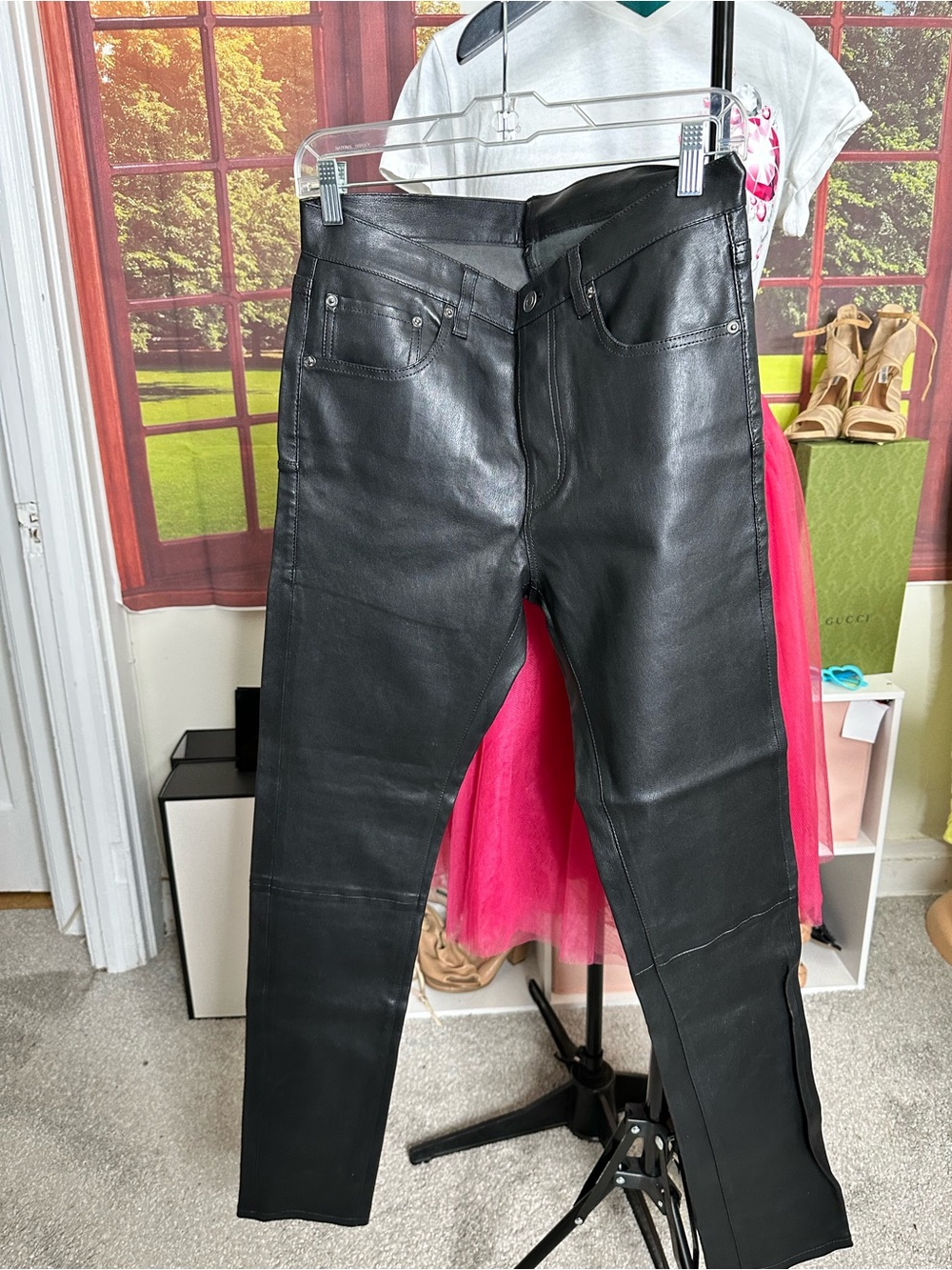 Men's Black Skinny Genuine Leather Jeans